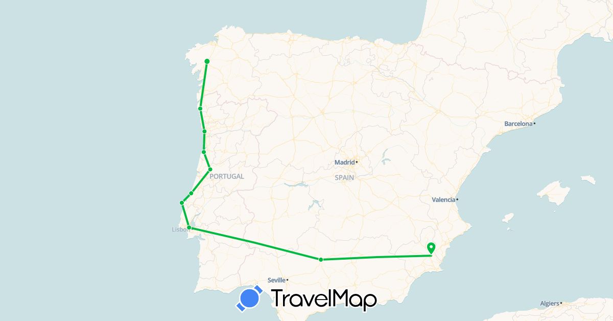 TravelMap itinerary: driving, bus in Spain, Portugal (Europe)